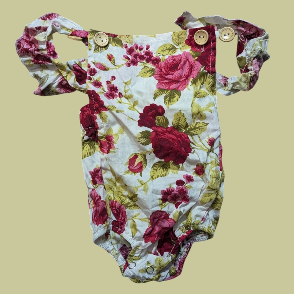 Floral Baby Romper with Button Straps